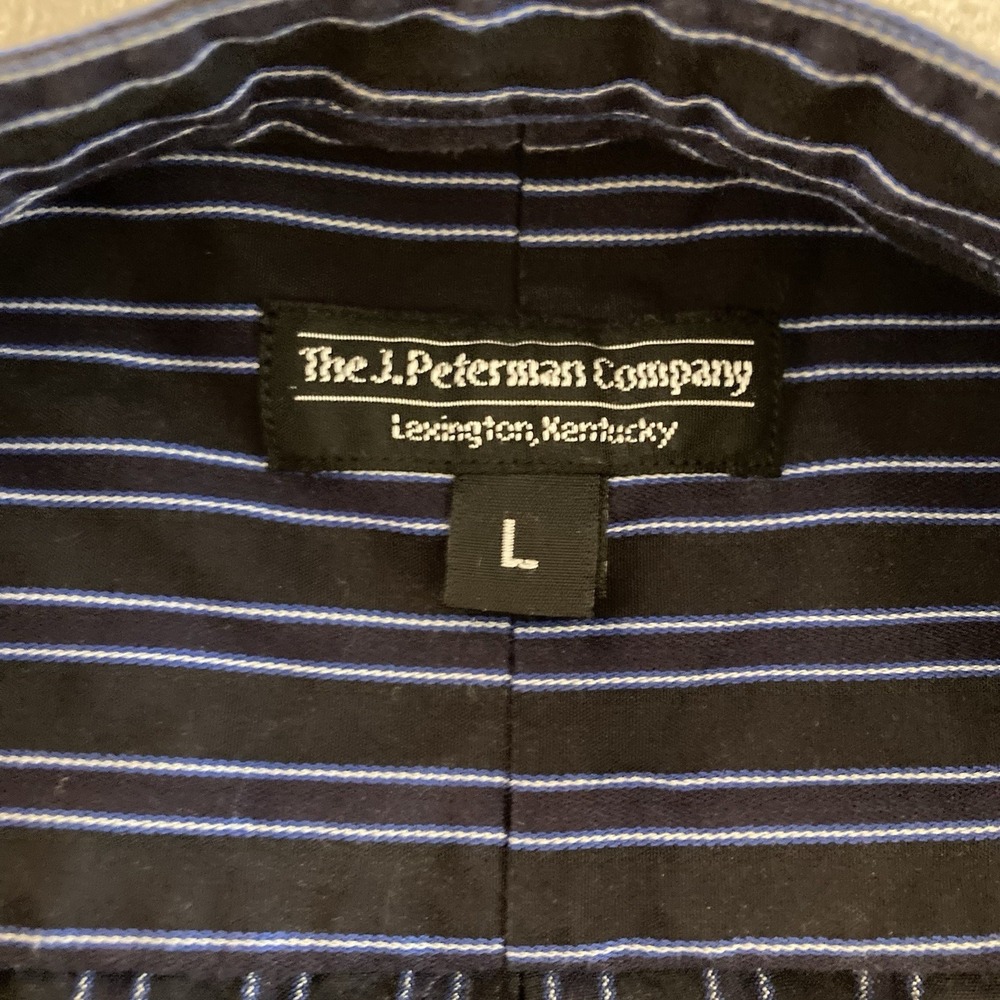 Vtg J Peterman Striped Band Collar Henley Button Poets Shirt Mens Large USA Made - Picture 6 of 9